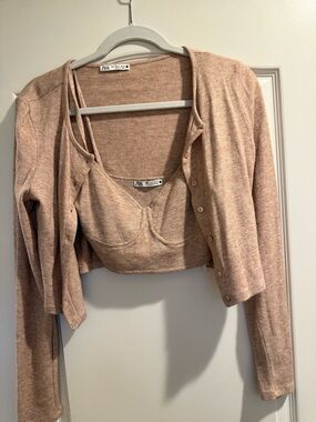 Zara two piece crop bra top with matching cardigan